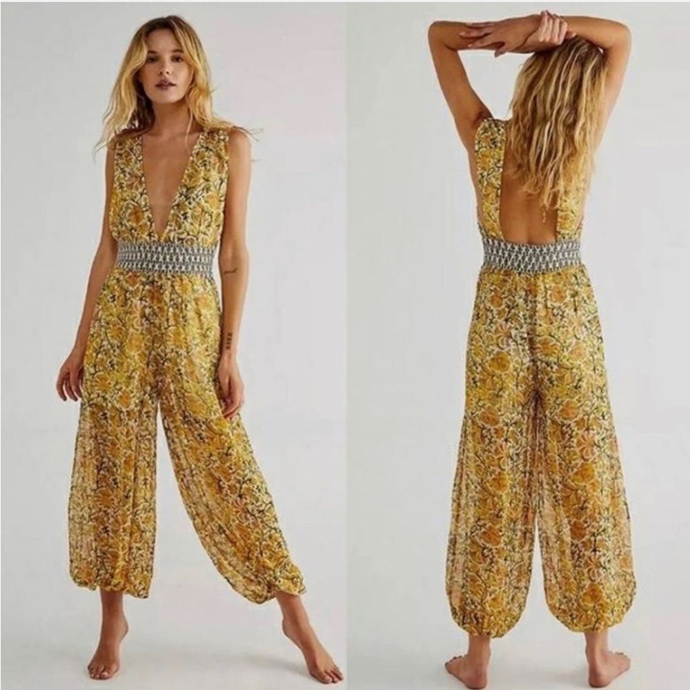 Free People Maria's Soft Yellow Floral Jumpsuit